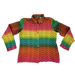 Chicos Jacket Cardigan Women’s Size M Button Down Rainbow Geometric Western Vtg